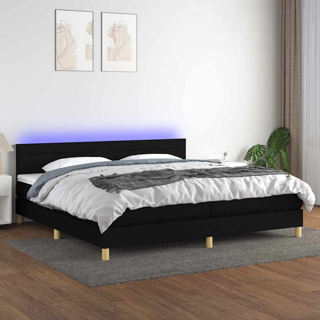 Krevet box spring s madracem LED crni 200x200 cm od tkanine