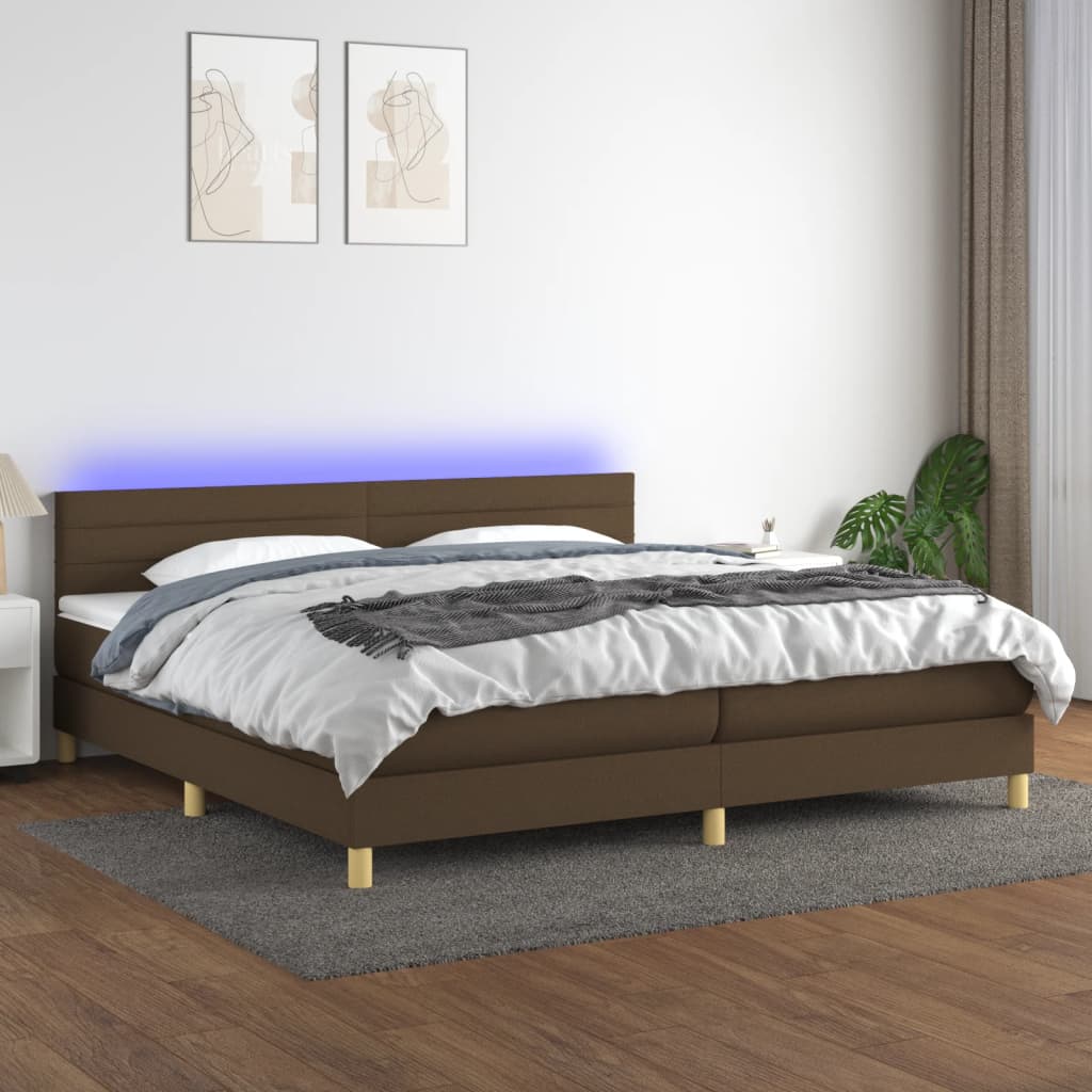 Krevet box spring s madracem LED tamnosmeđi 200x200 cm tkanina