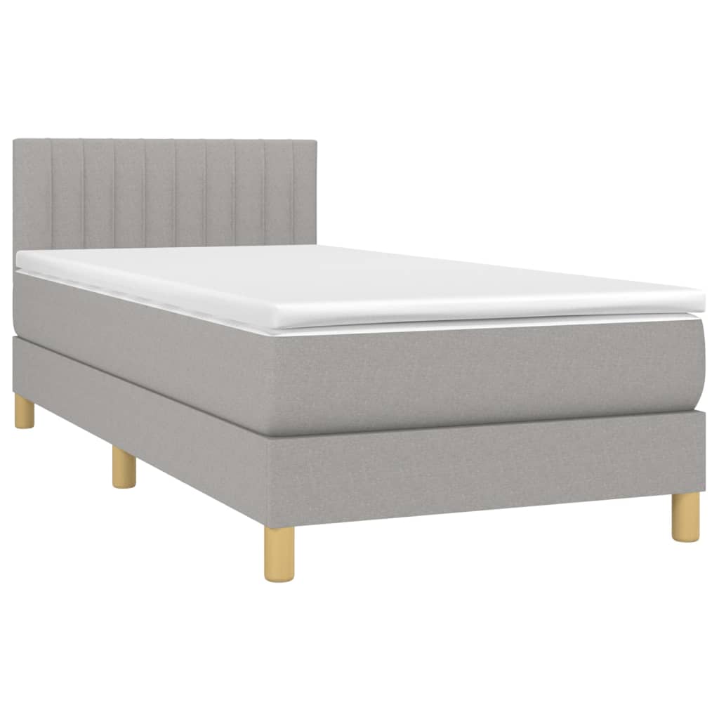 Krevet box spring s madracem LED svjetlosivi 90x190 cm tkanina