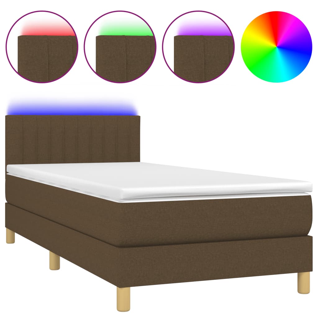 Krevet box spring s madracem LED tamnosmeđi 90x190 cm tkanina