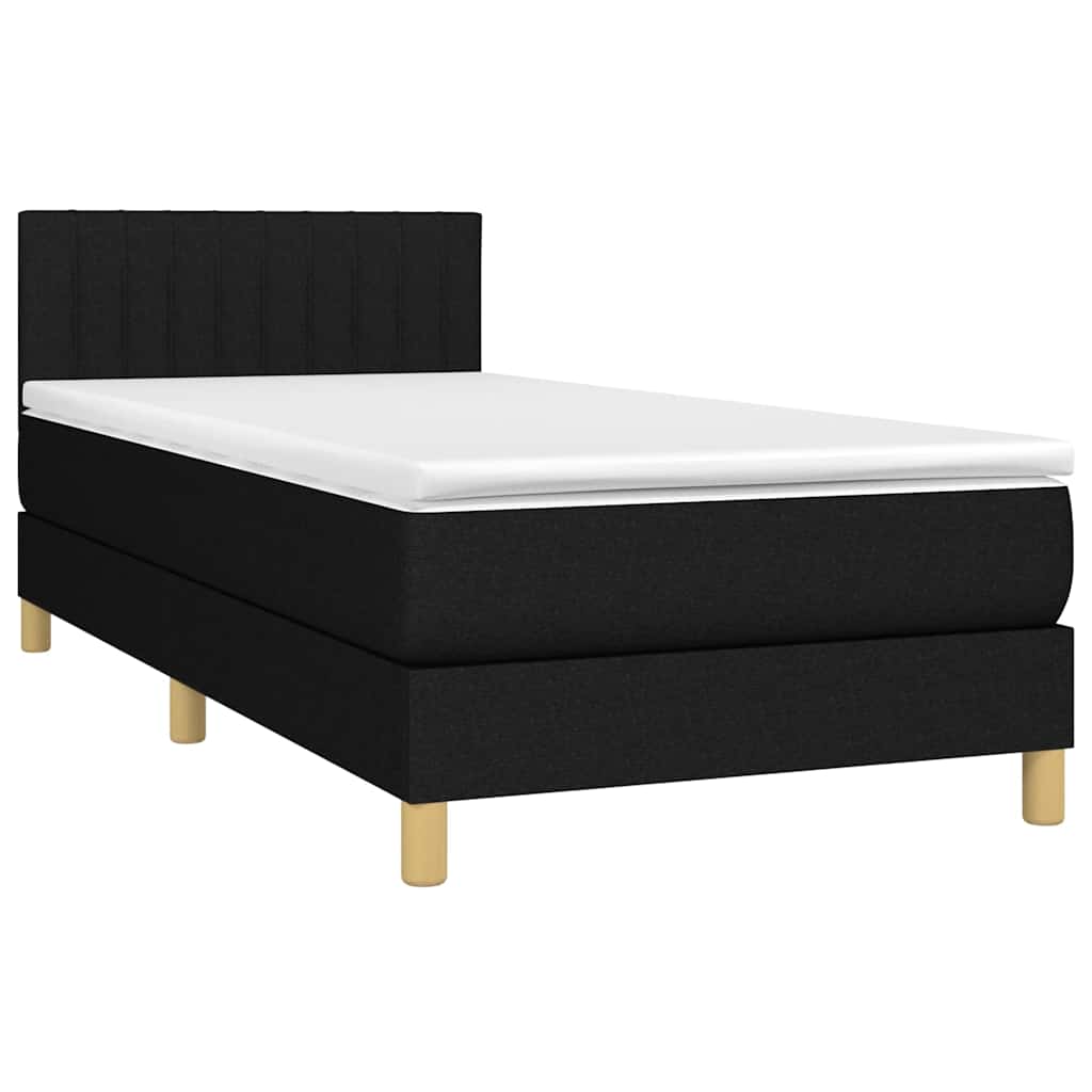 Krevet box spring s madracem LED crni 90x200 cm od tkanine