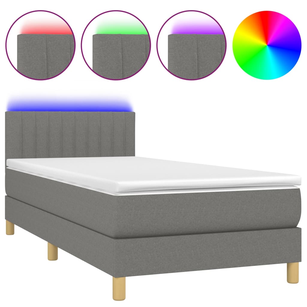 Krevet box spring s madracem LED tamnosivi 100x200 cm tkanina
