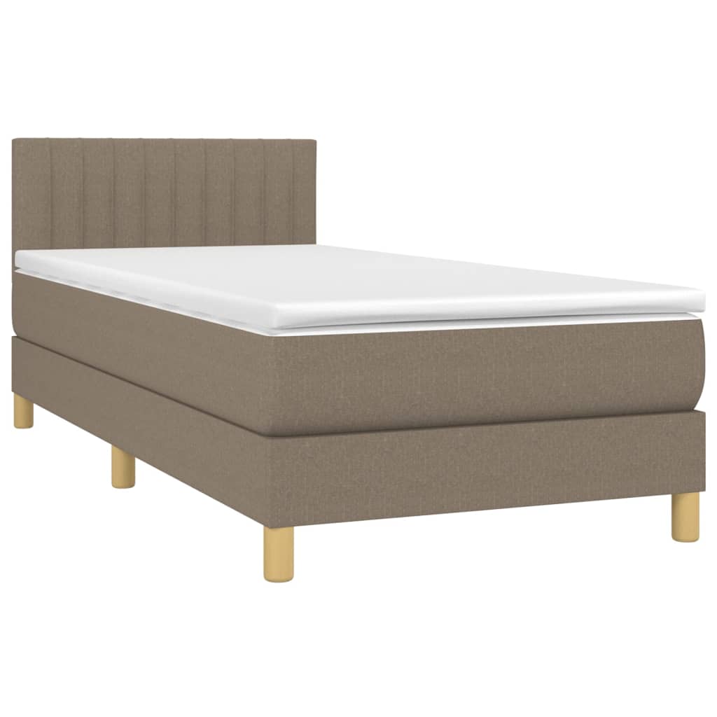 Krevet box spring s madracem LED smeđesivi 100x200 cm tkanina