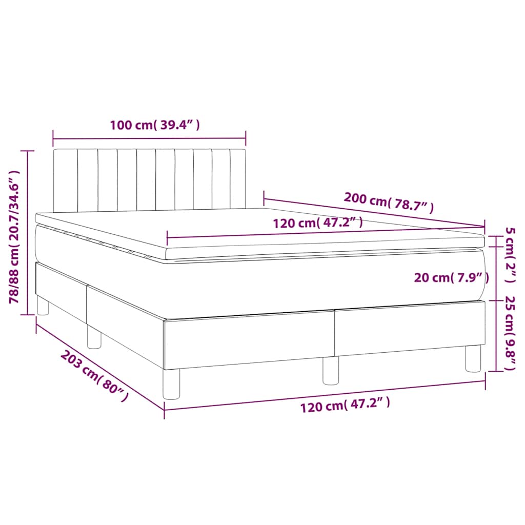 Krevet box spring s madracem LED crni 120 x 200 cm od tkanine