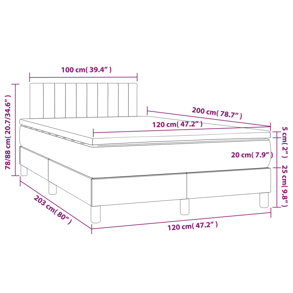 Krevet box spring s madracem LED plavi 120 x 200 cm od tkanine