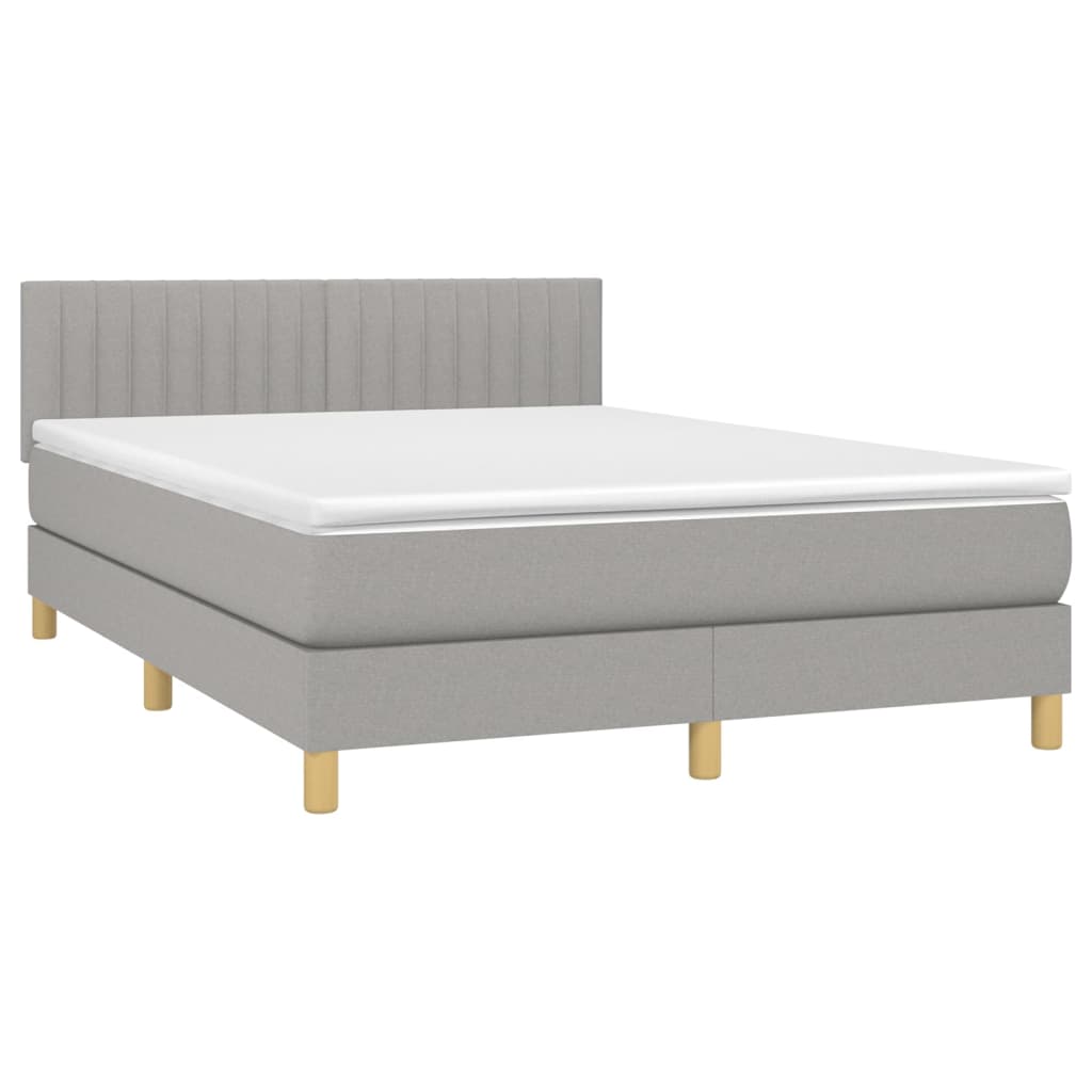 Krevet box spring s madracem LED svjetlosivi 140x190 cm tkanina