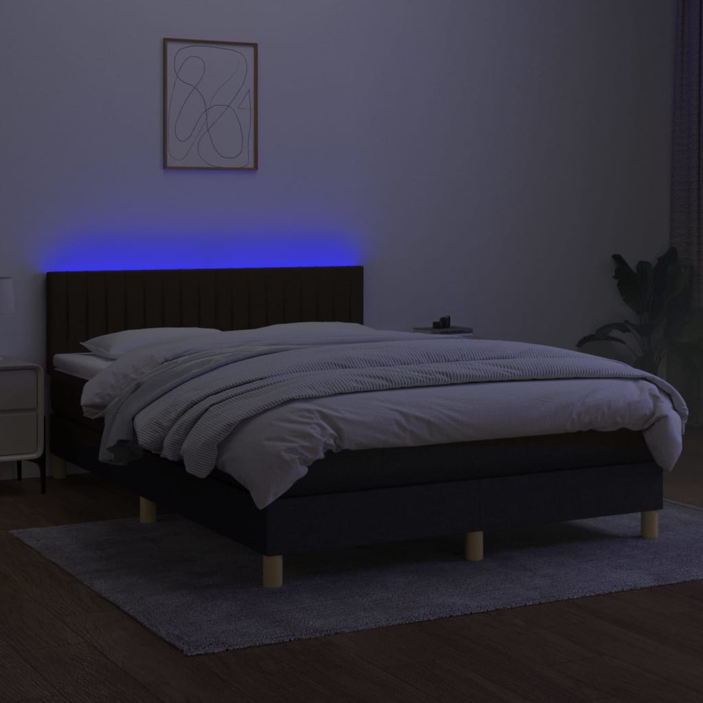 Krevet box spring s madracem LED crni 140x190 cm od tkanine