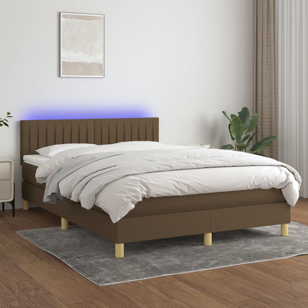 Krevet box spring s madracem LED tamnosmeđi 140x190 cm tkanina
