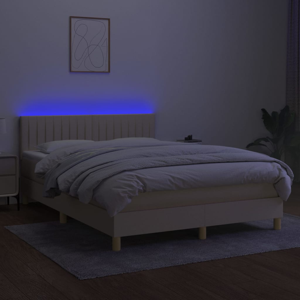 Krevet box spring s madracem LED krem 140x190 cm od tkanine
