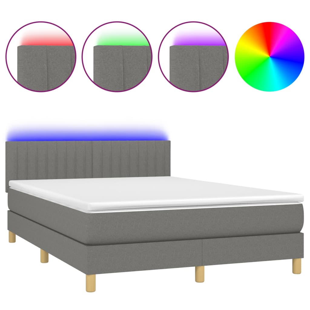 Krevet box spring s madracem LED tamnosivi 140x200 cm tkanina