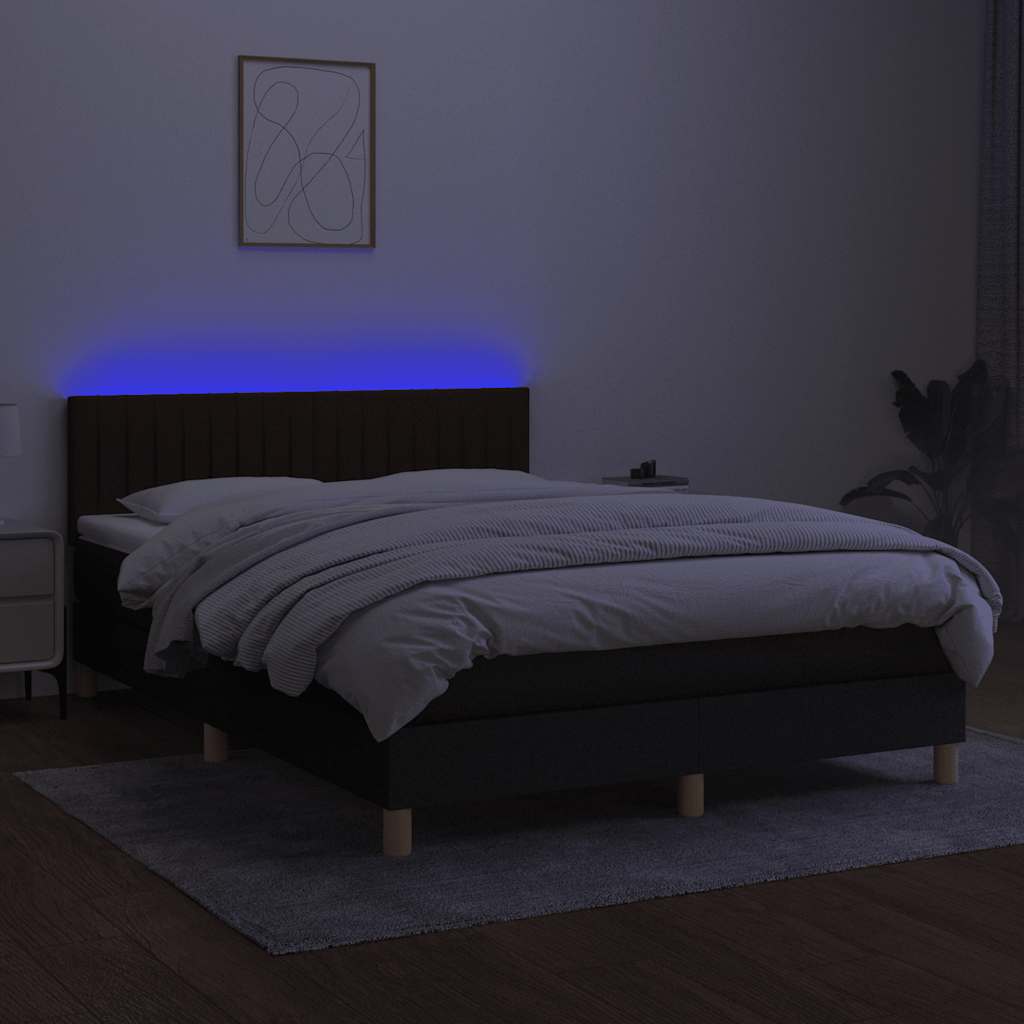 Krevet box spring s madracem LED crni 140x200 cm od tkanine