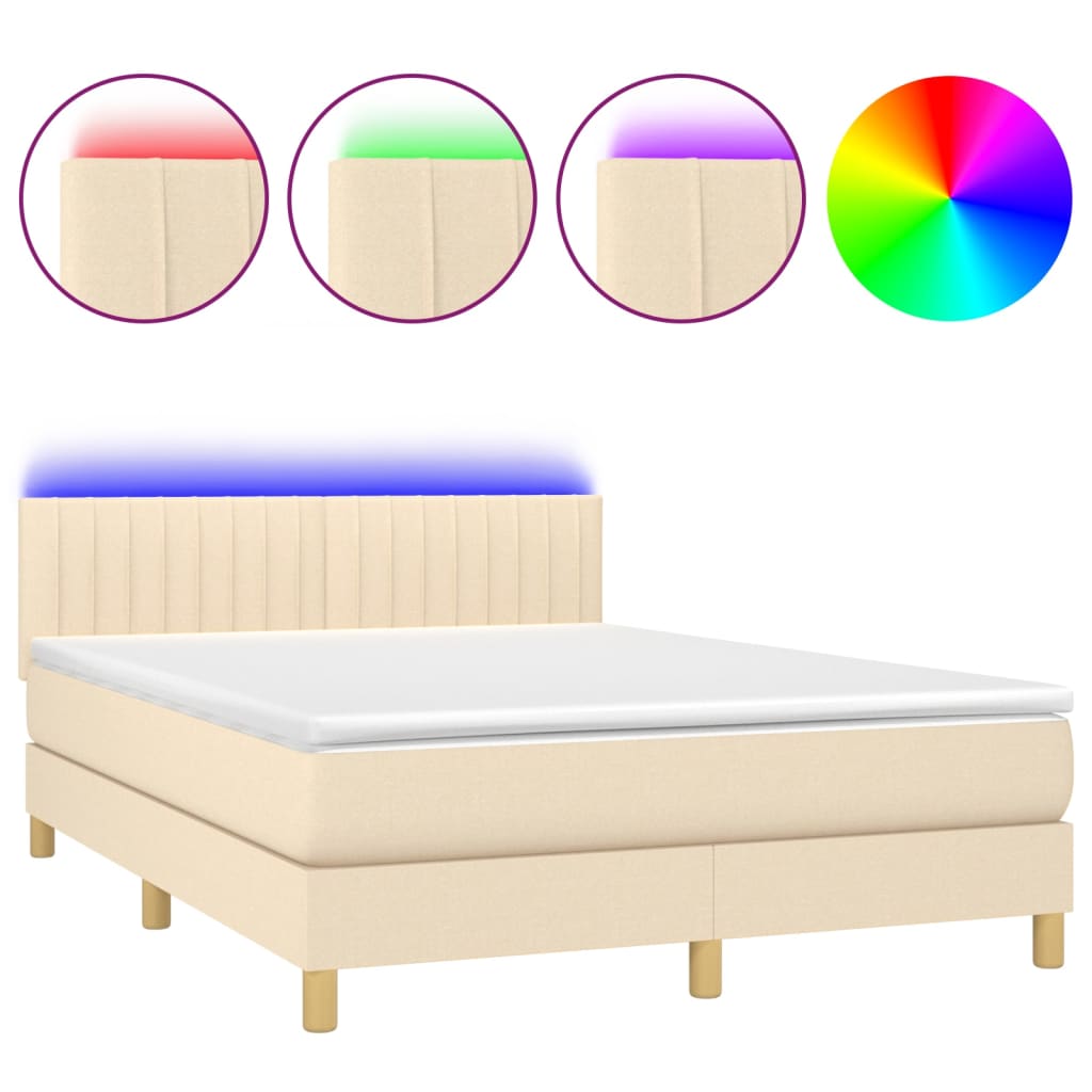 Krevet box spring s madracem LED krem 140x200 cm od tkanine