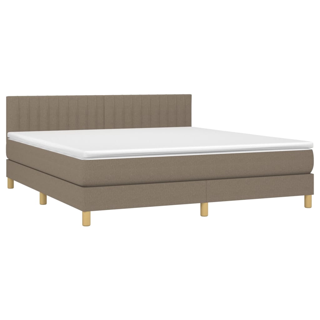 Krevet box spring s madracem LED smeđesivi 160x200 cm tkanina