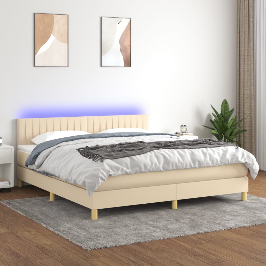 Krevet box spring s madracem LED krem 160x200 cm od tkanine
