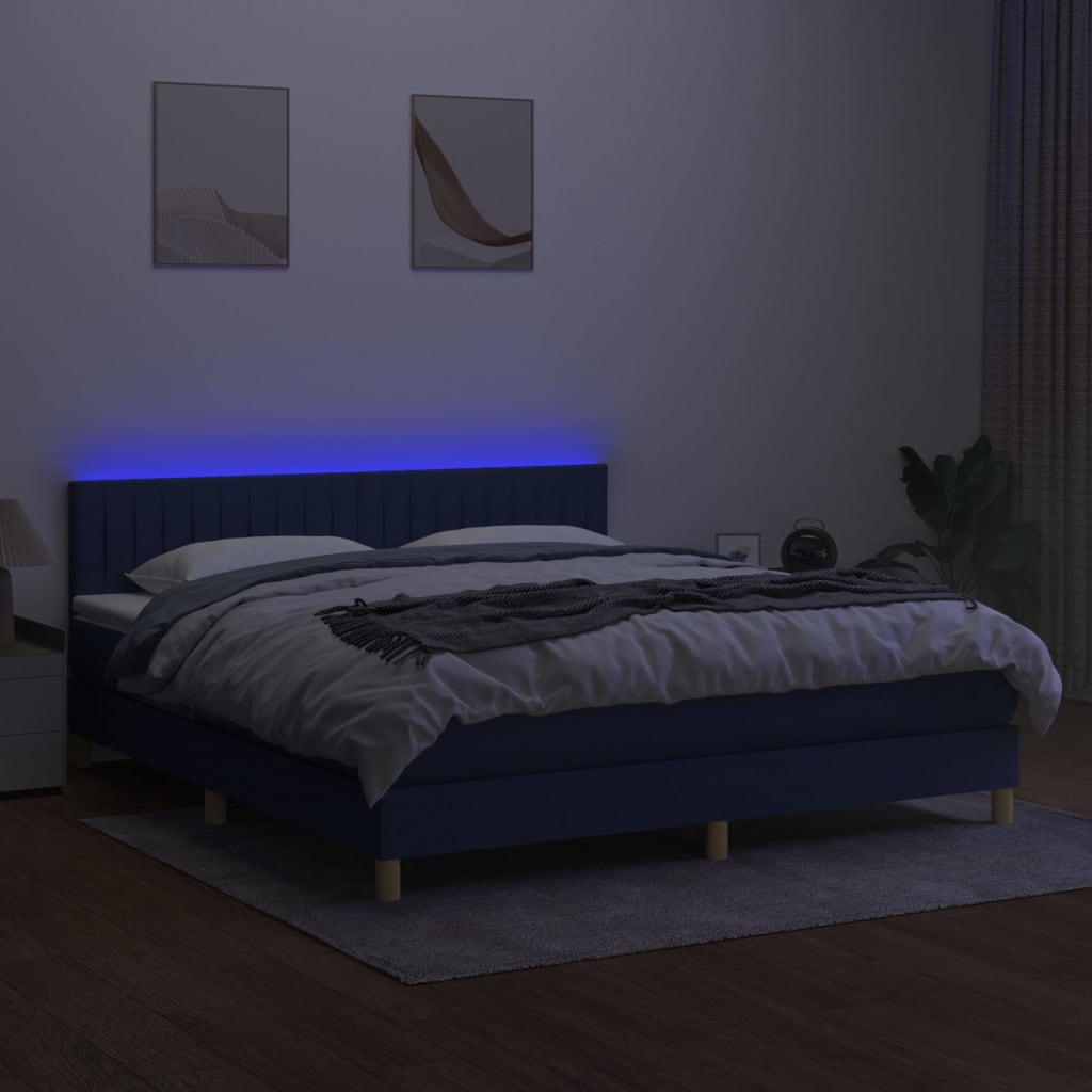 Krevet box spring s madracem LED plavi 160x200 cm od tkanine