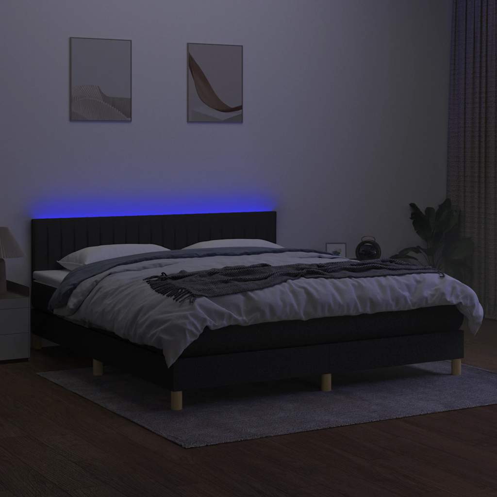 Krevet box spring s madracem LED crni 180x200 cm od tkanine