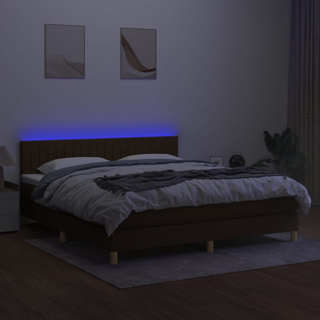 Krevet box spring s madracem LED tamnosmeđi 180x200 cm tkanina