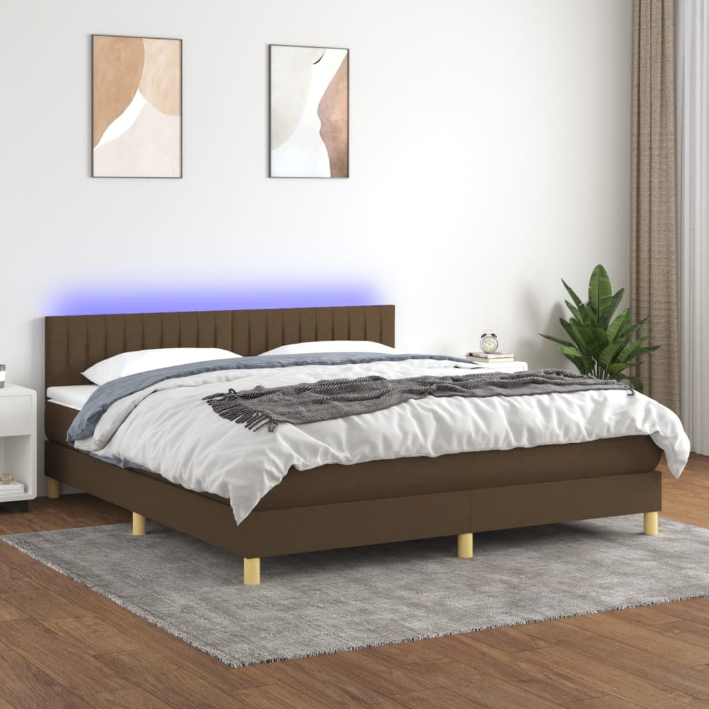 Krevet box spring s madracem LED tamnosmeđi 180x200 cm tkanina