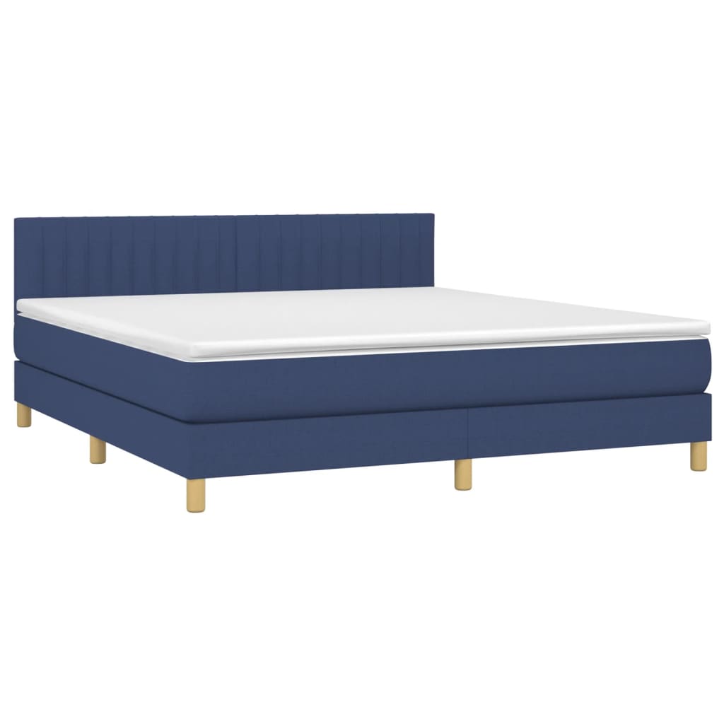 Krevet box spring s madracem LED plavi 180x200 cm od tkanine