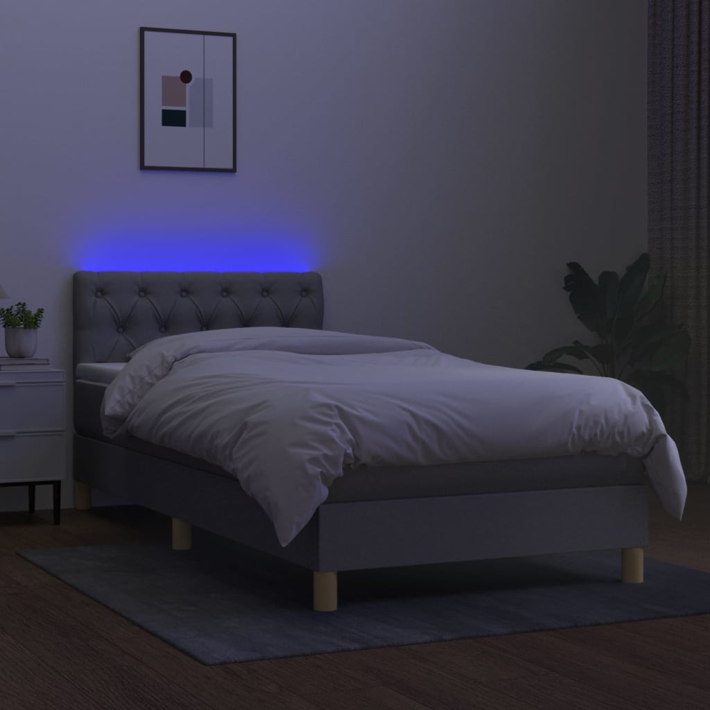 Krevet box spring s madracem LED svjetlosivi 80x200 cm tkanina
