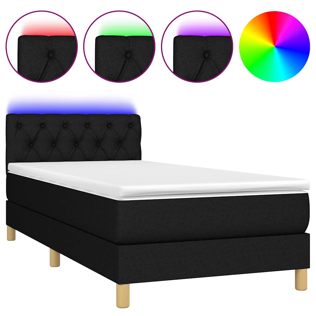 Krevet box spring s madracem LED crni 80 x 200 cm od tkanine
