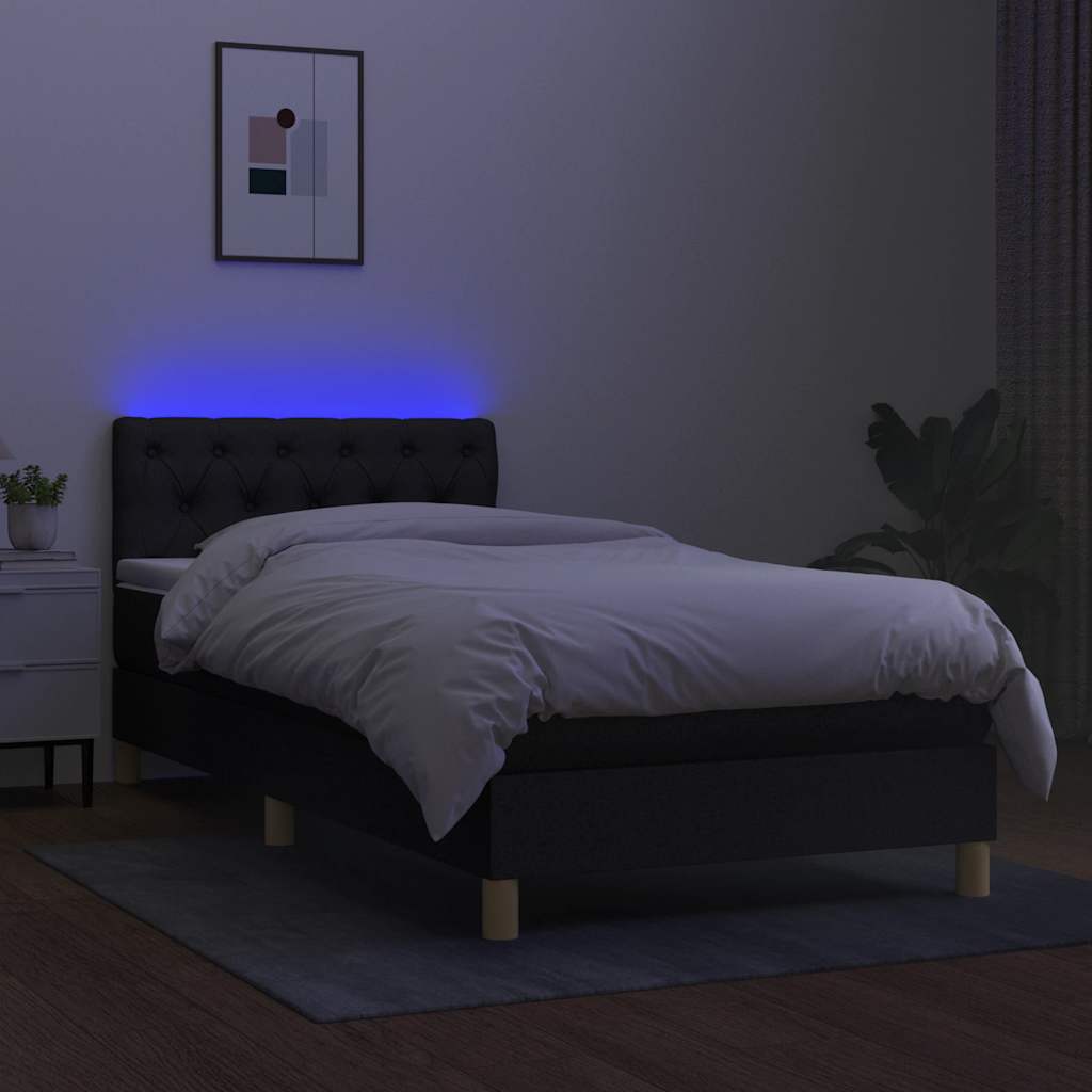 Krevet box spring s madracem LED crni 80 x 200 cm od tkanine