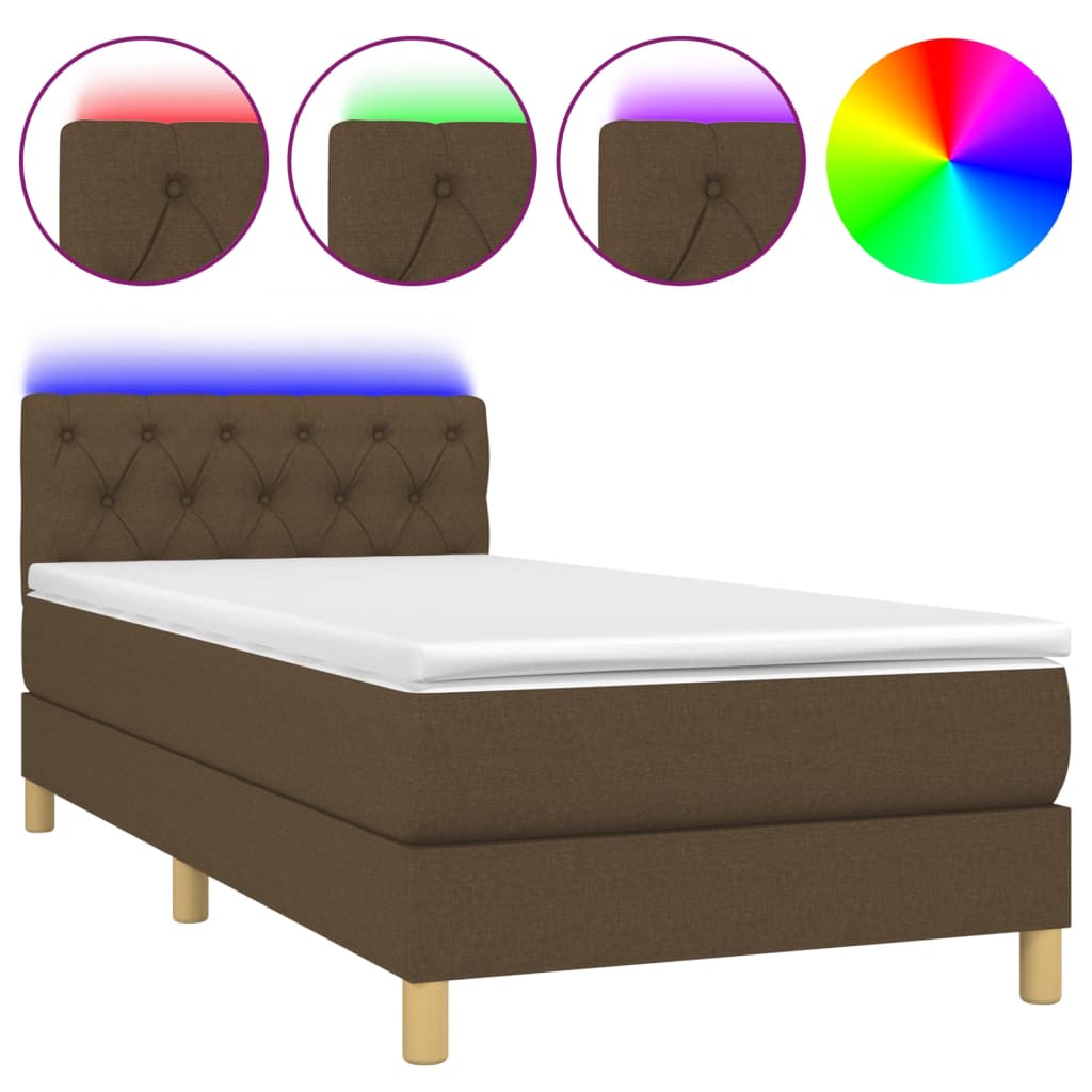 Krevet box spring s madracem LED tamnosmeđi 80 x 200 cm tkanina