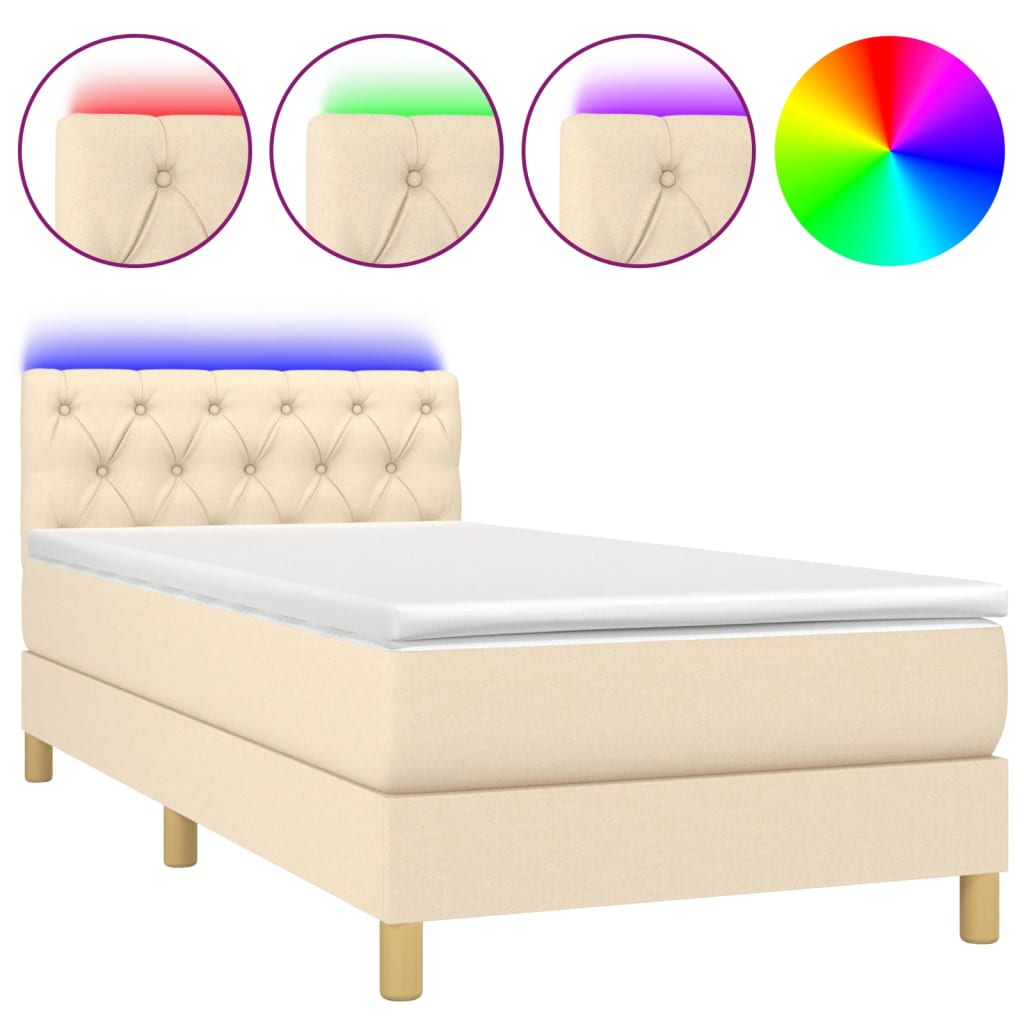 Krevet box spring s madracem LED krem 80 x 200 cm od tkanine