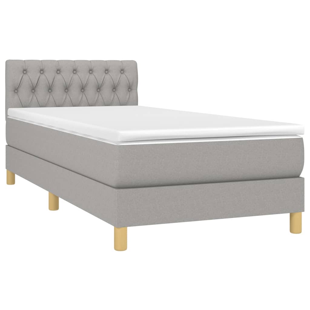 Krevet box spring s madracem LED svjetlosivi 90x190 cm tkanina