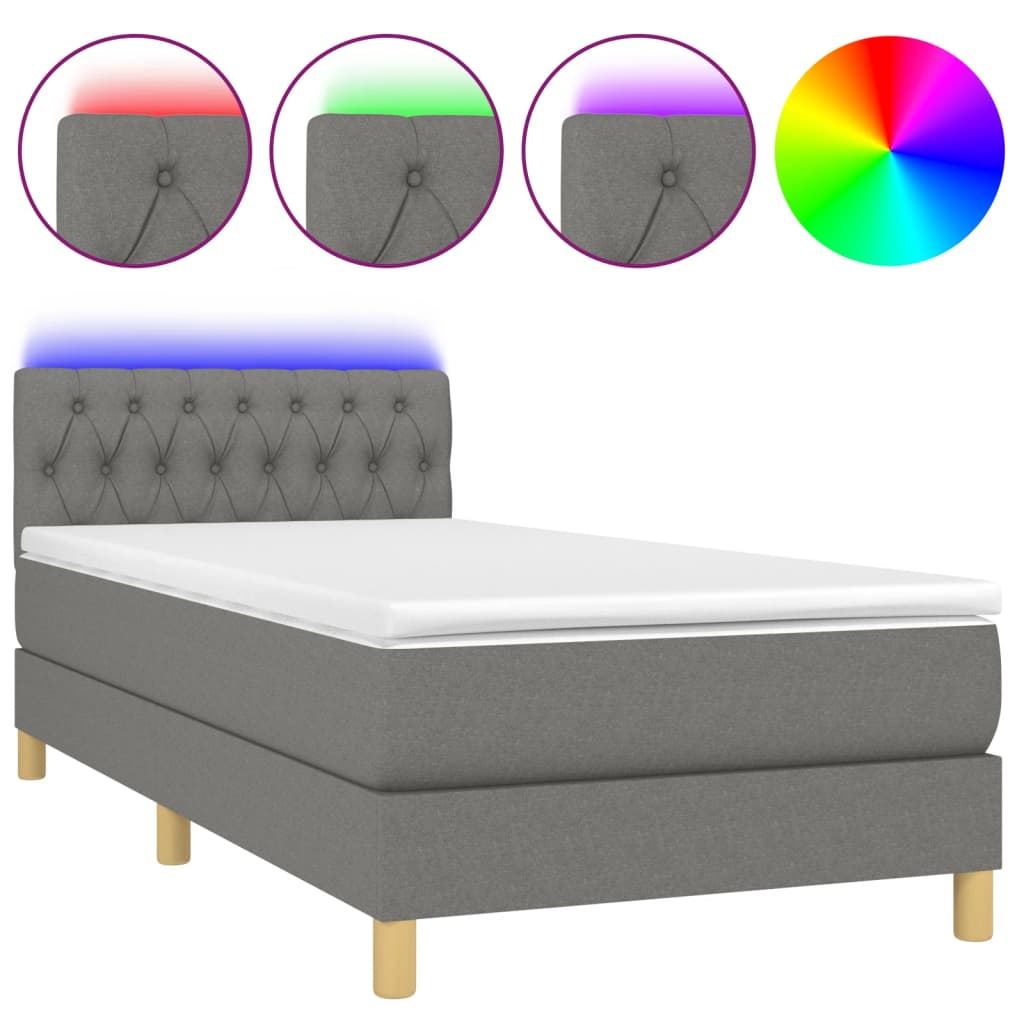 Krevet box spring s madracem LED tamnosivi 90x190 cm tkanina
