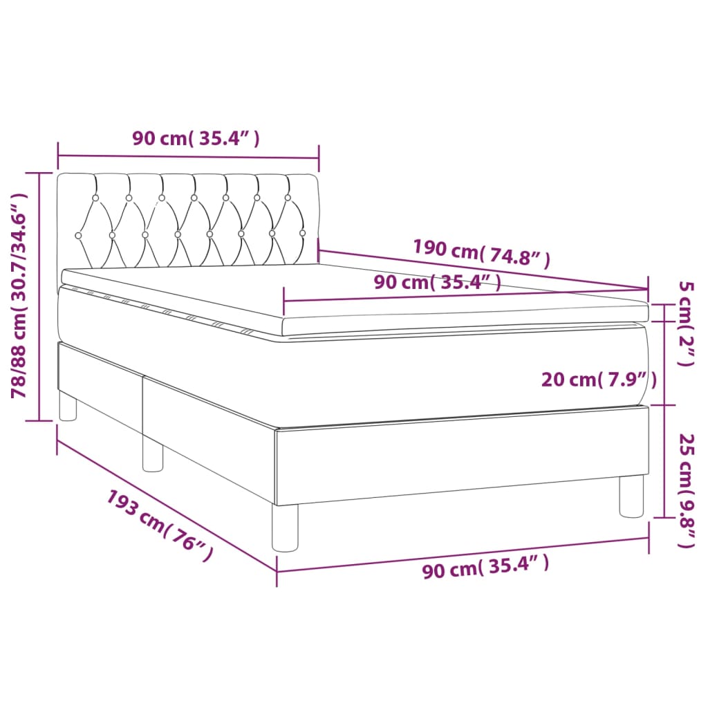 Krevet box spring s madracem LED plavi 90x190 cm od tkanine