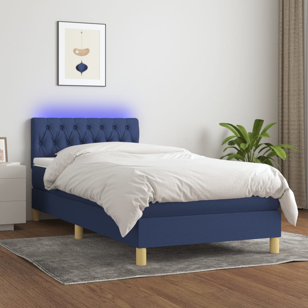 Krevet box spring s madracem LED plavi 90x190 cm od tkanine