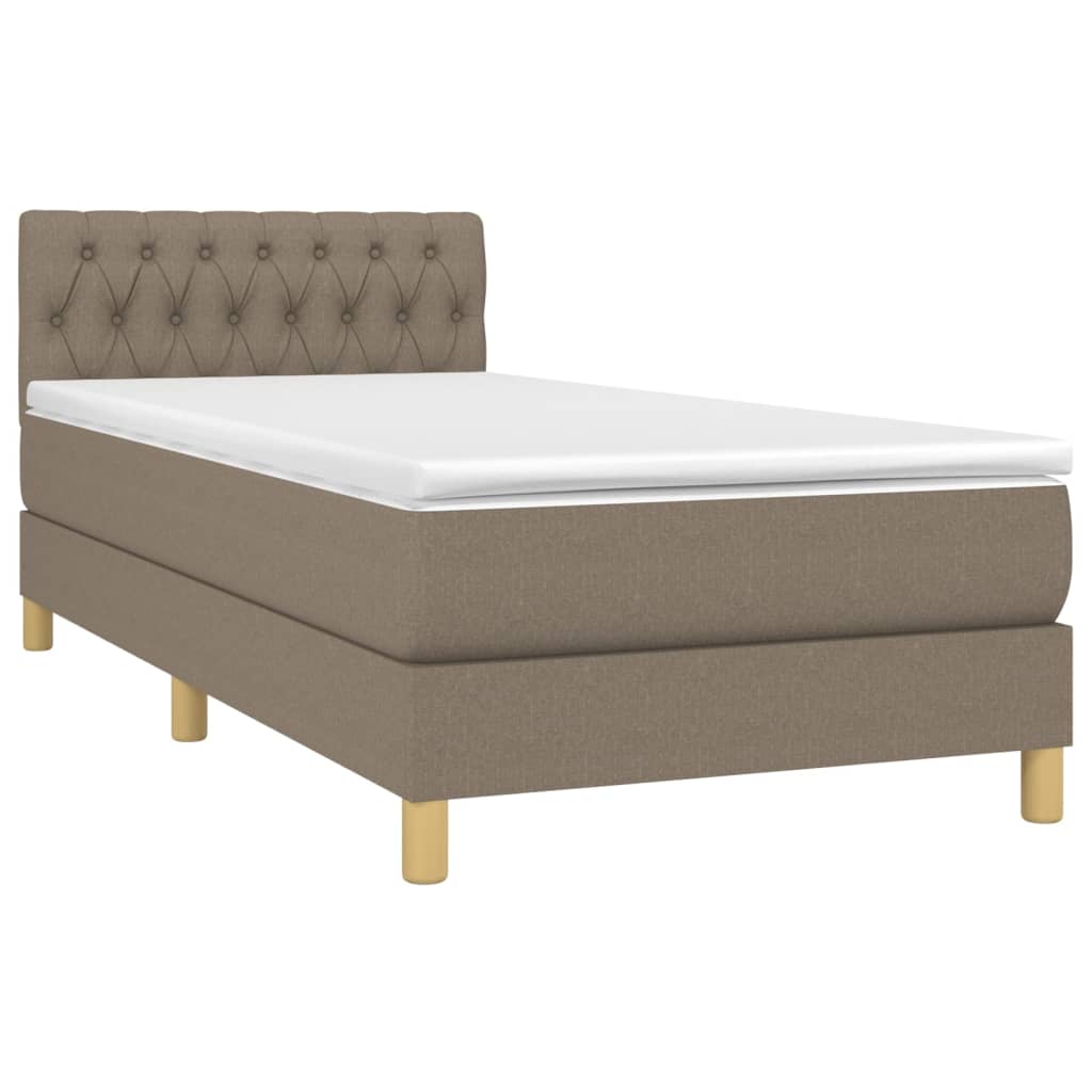Krevet box spring s madracem LED smeđesivi 90x200 cm tkanina