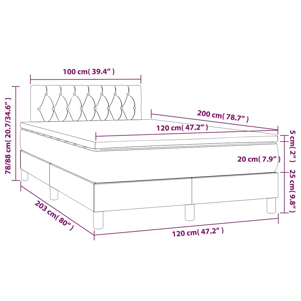 Krevet box spring s madracem LED crni 120 x 200 cm od tkanine