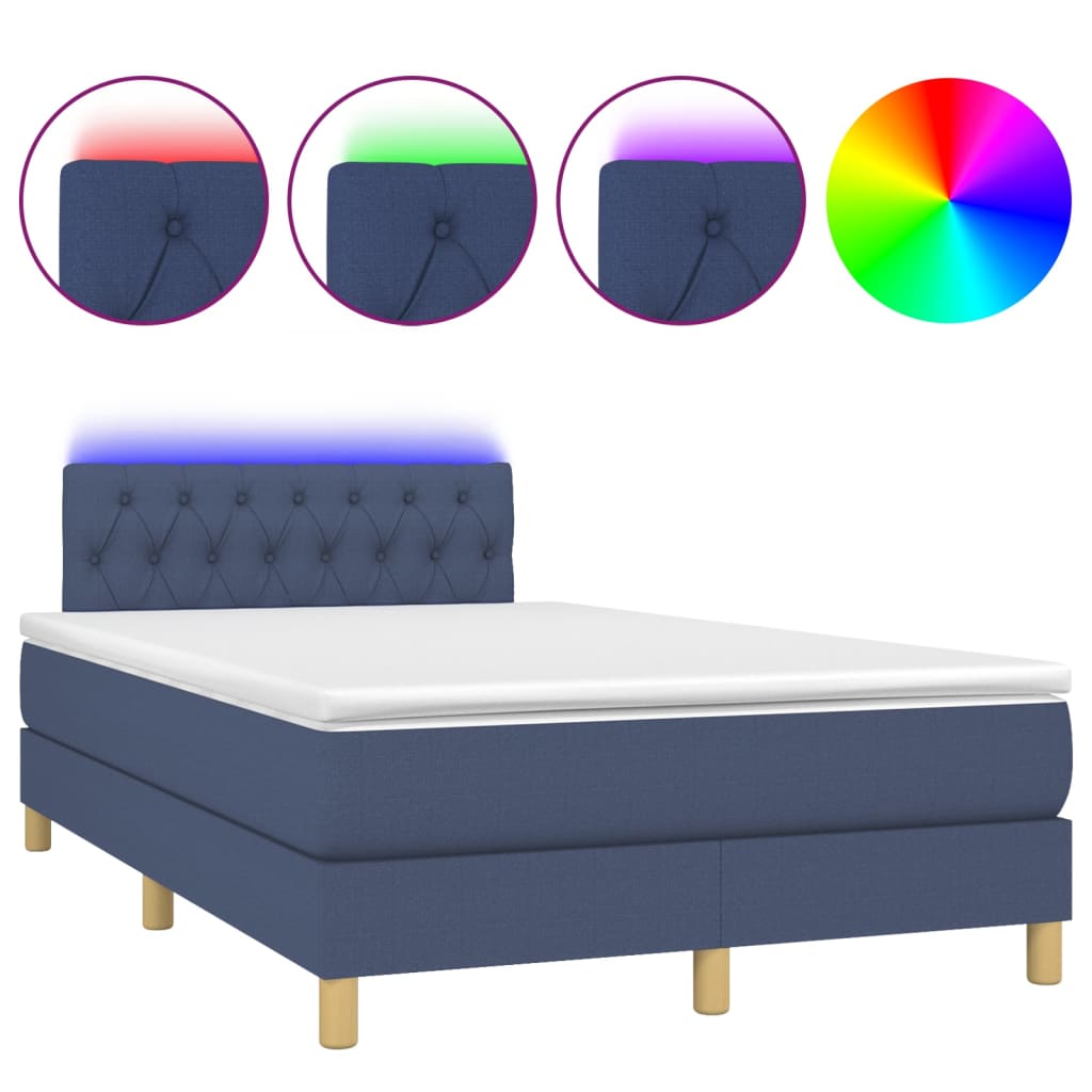 Krevet box spring s madracem LED plavi 120 x 200 cm od tkanine