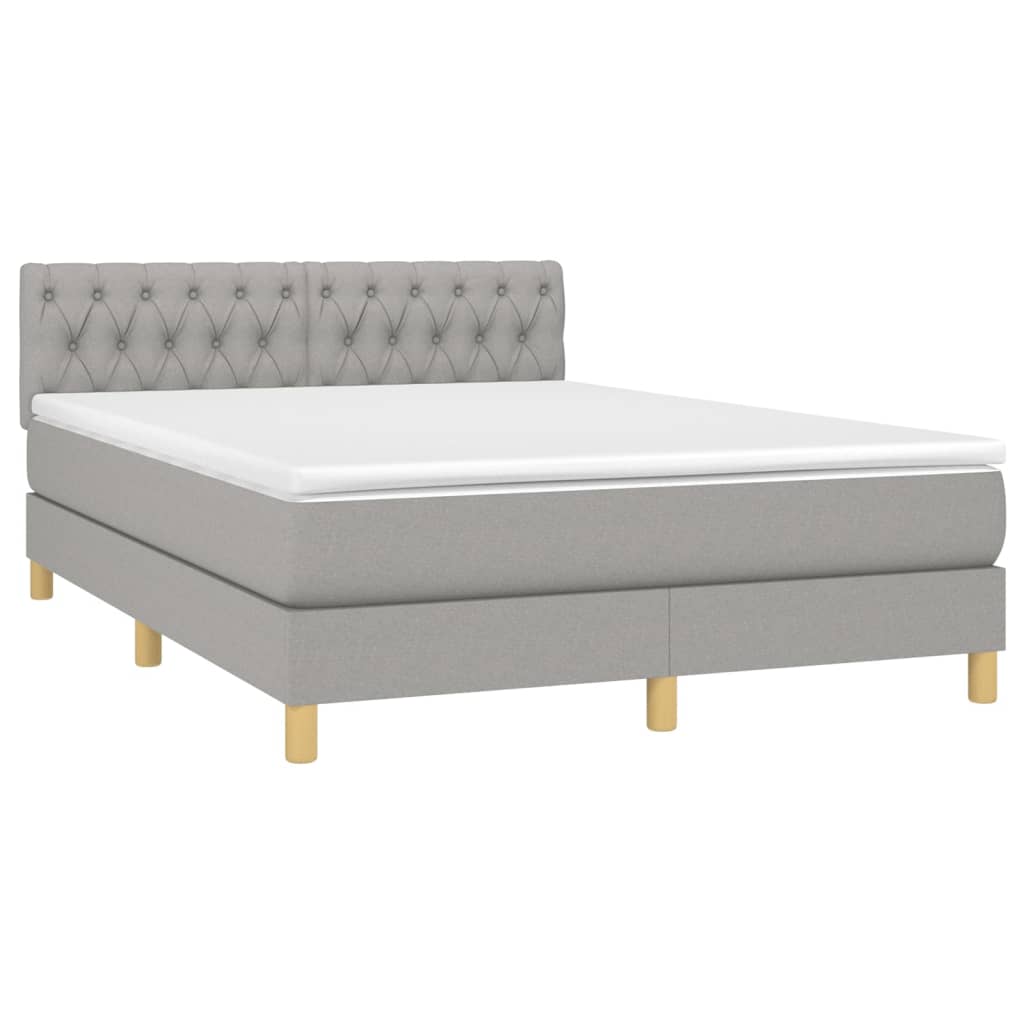 Krevet box spring s madracem LED svjetlosivi 140x190 cm tkanina