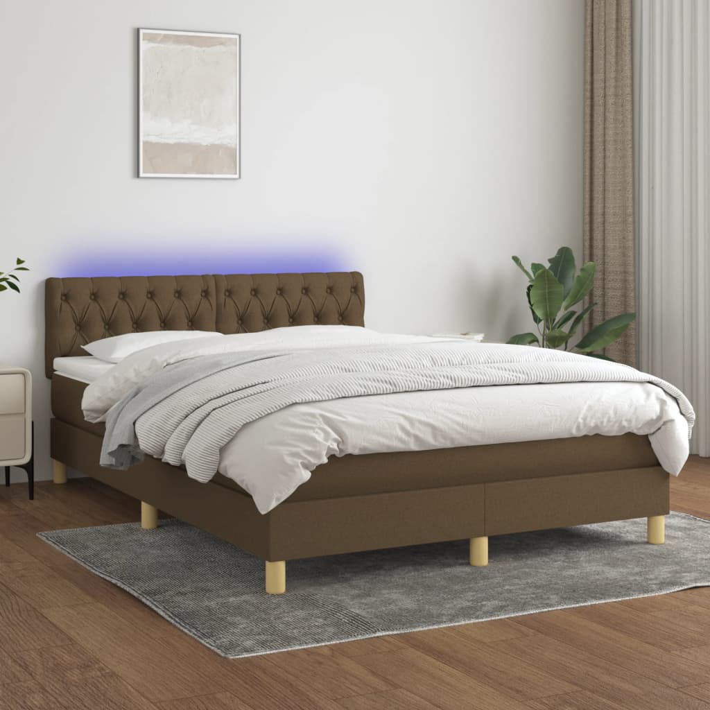 Krevet box spring s madracem LED tamnosmeđi 140x190 cm tkanina