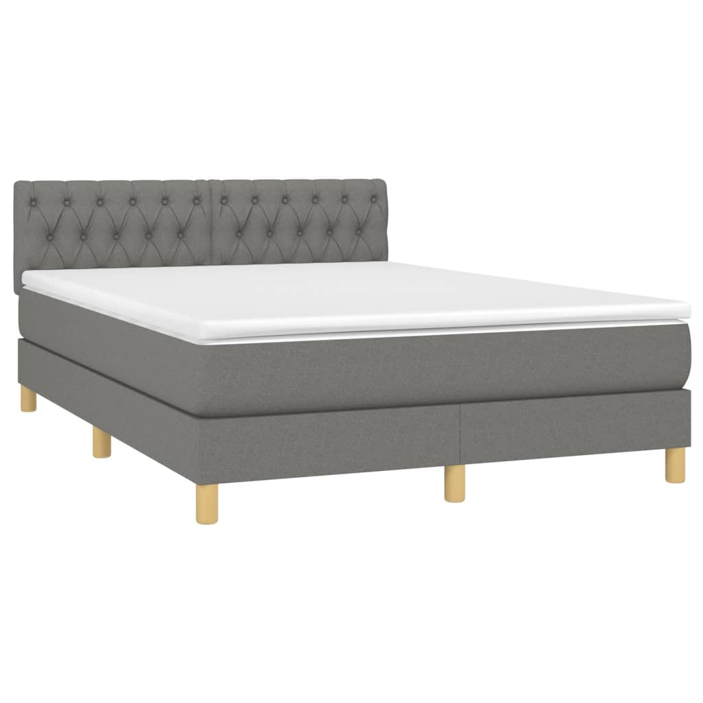 Krevet box spring s madracem LED tamnosivi 140x200 cm tkanina