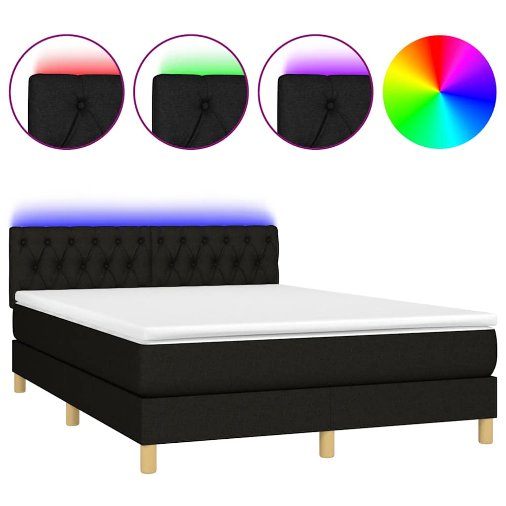 Krevet box spring s madracem LED crni 140x200 cm od tkanine