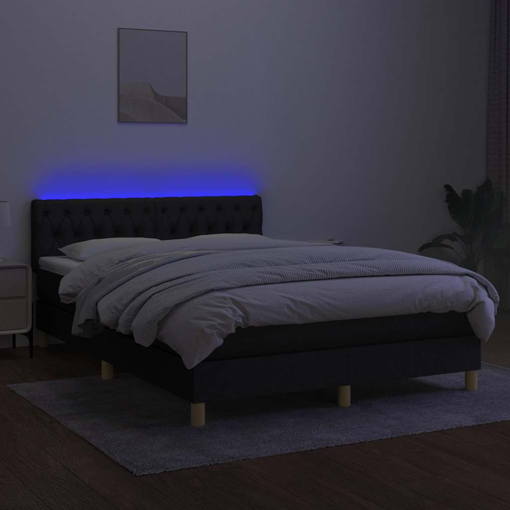 Krevet box spring s madracem LED crni 140x200 cm od tkanine