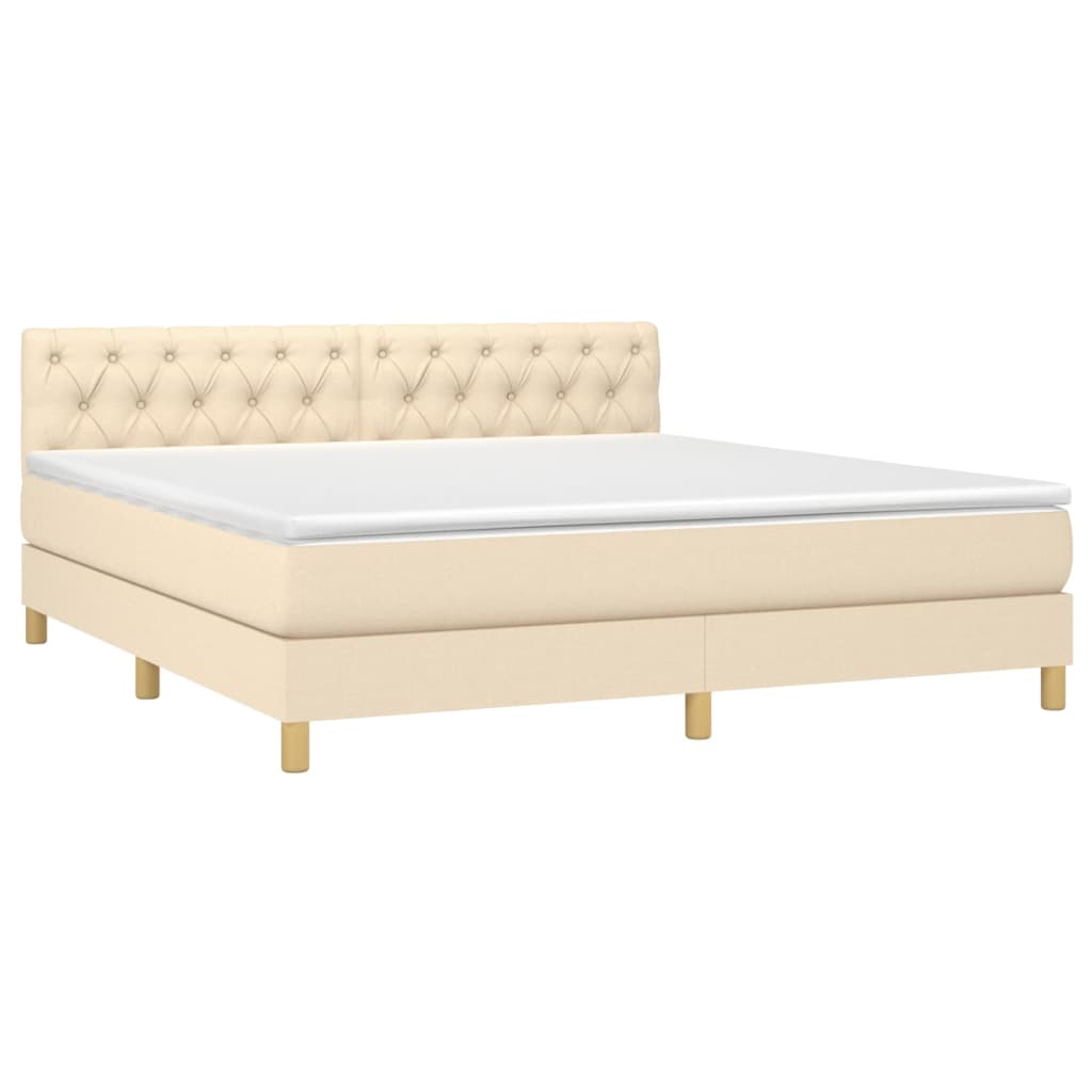 Krevet box spring s madracem LED krem 160x200 cm od tkanine