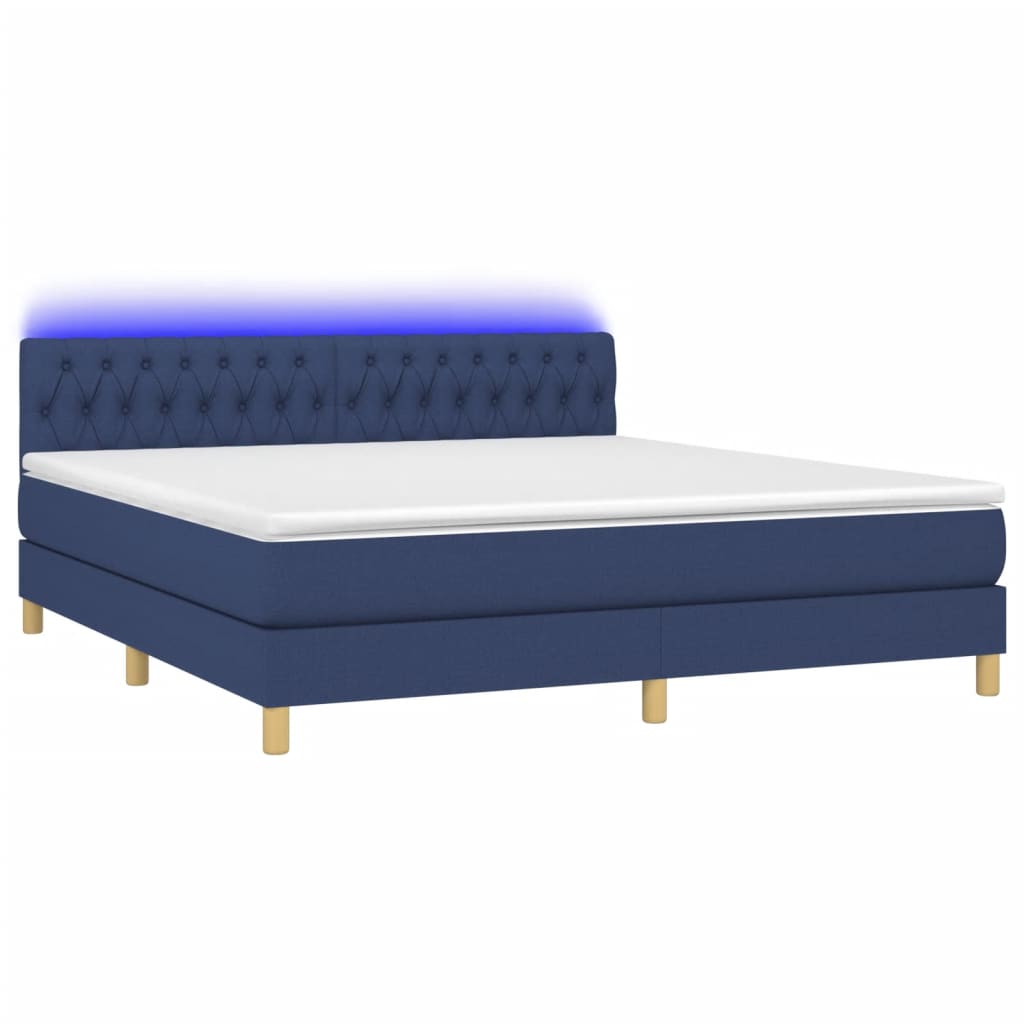 Krevet box spring s madracem LED plavi 160x200 cm od tkanine