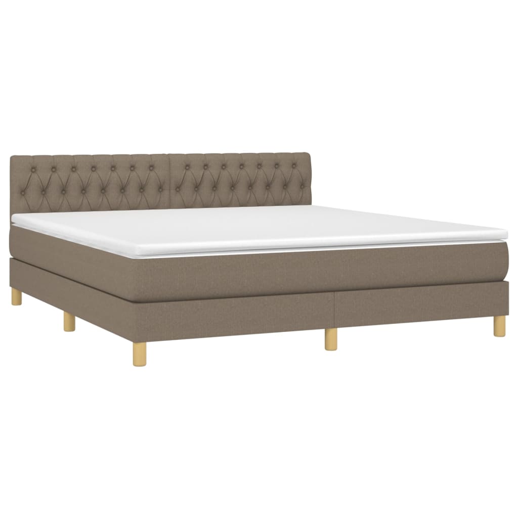 Krevet box spring s madracem LED smeđesivi 180x200 cm tkanina