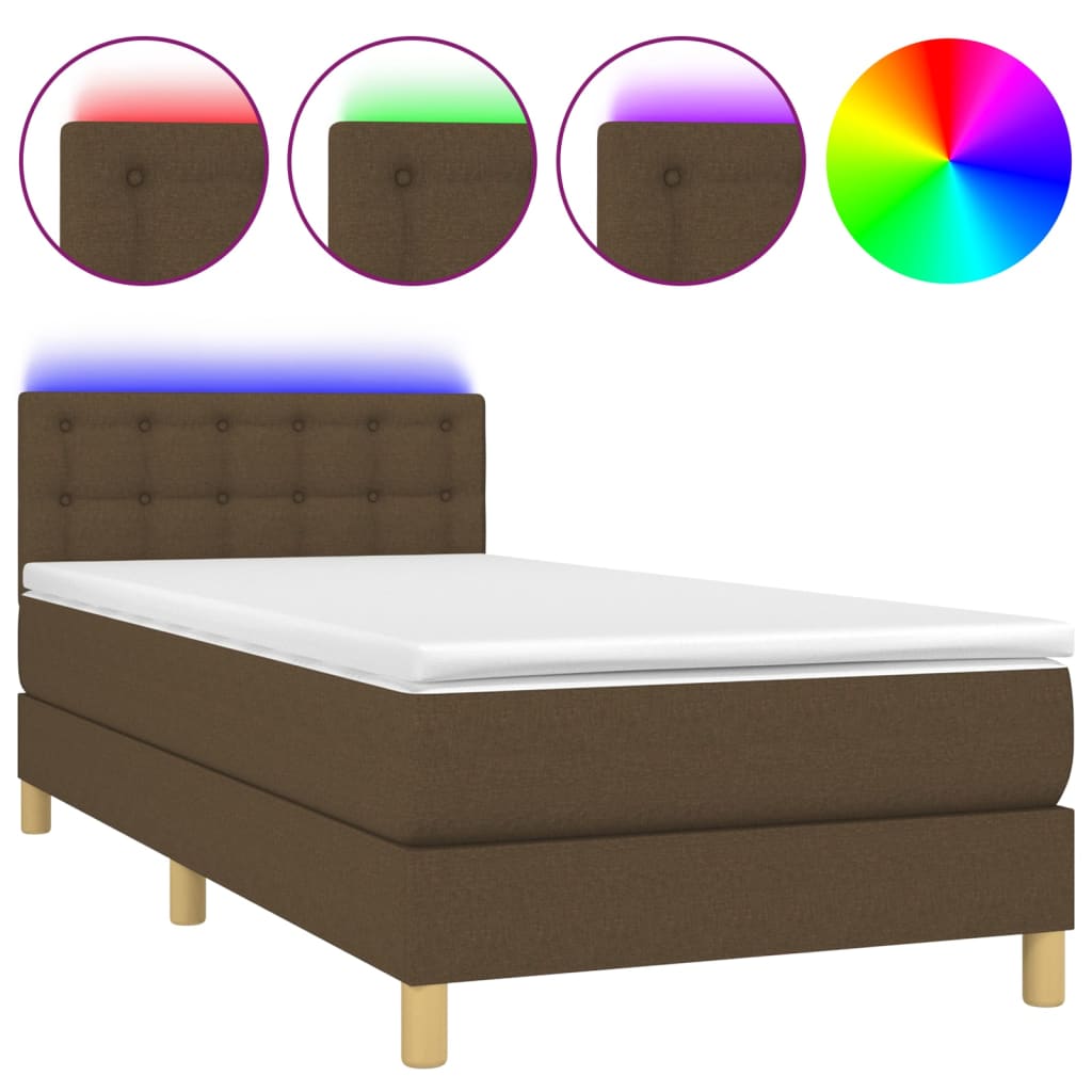Krevet box spring s madracem LED tamnosmeđi 80 x 200 cm tkanina