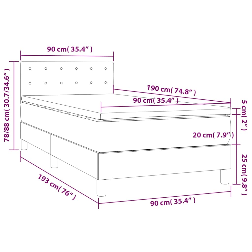 Krevet box spring s madracem LED crni 90x190 cm od tkanine