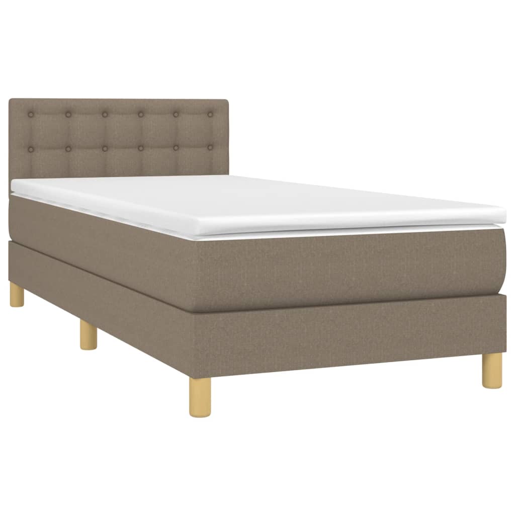 Krevet box spring s madracem LED smeđesivi 90x190 cm tkanina