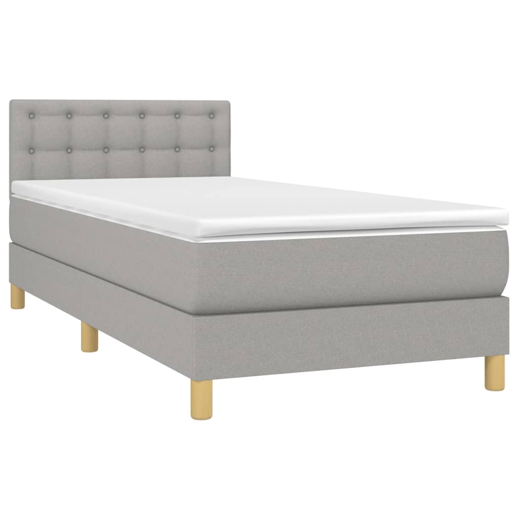 Krevet box spring s madracem LED svjetlosivi 90x200 cm tkanina