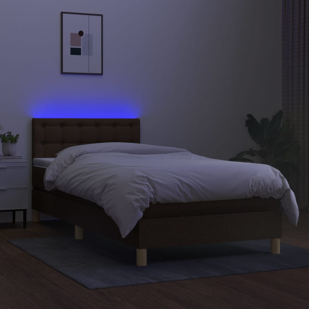 Krevet box spring s madracem LED tamnosmeđi 90x200 cm tkanina
