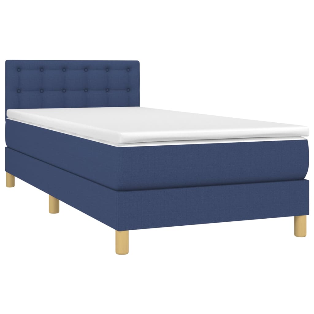 Krevet box spring s madracem LED plavi 90x200 cm od tkanine