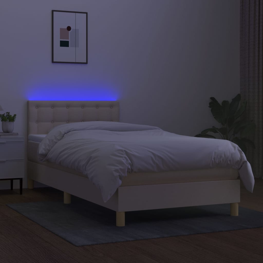 Krevet box spring s madracem LED krem 100x200 cm od tkanine